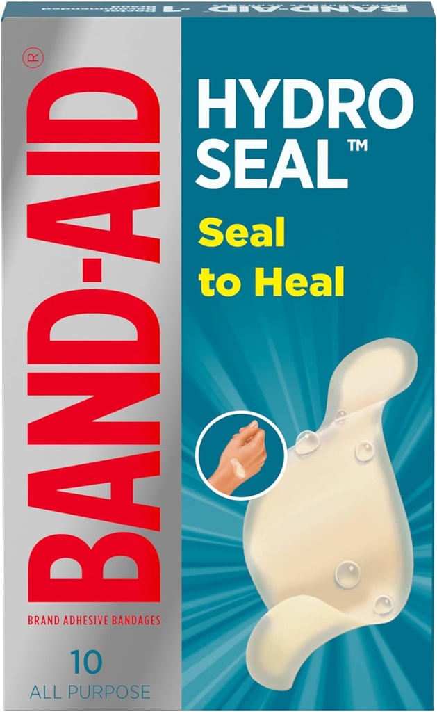 Band-AID značka Hydro tesnenie adhezívne vodotesné pásy, Hydrocolloid gél Patch pre prvú pomoc, Rýchlejšie vyliečenie pre menšie pľuzgiere, rezy a kocky, 10 Počet