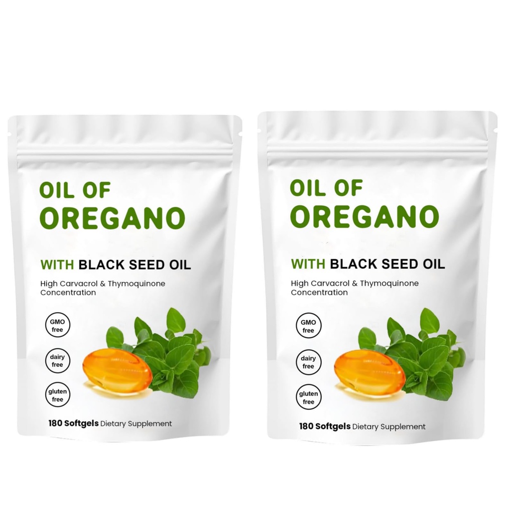 2 balenie oleja z Oregano Softgels, 2 v 1 olej z Oregano s čiernym semenným olejom 200mg, bez lepku