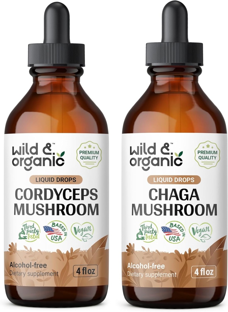 Wild & Organic Cordyceps Tincture 4 fl oz & Chaga Mushrom Tincture 4 fl oz