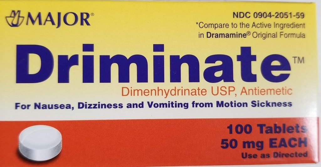 Veľký driminát® Dimenhydrinát 50 mg 100 Ct pre nevoľnosť, závraty a vracanie z pohybovej choroby