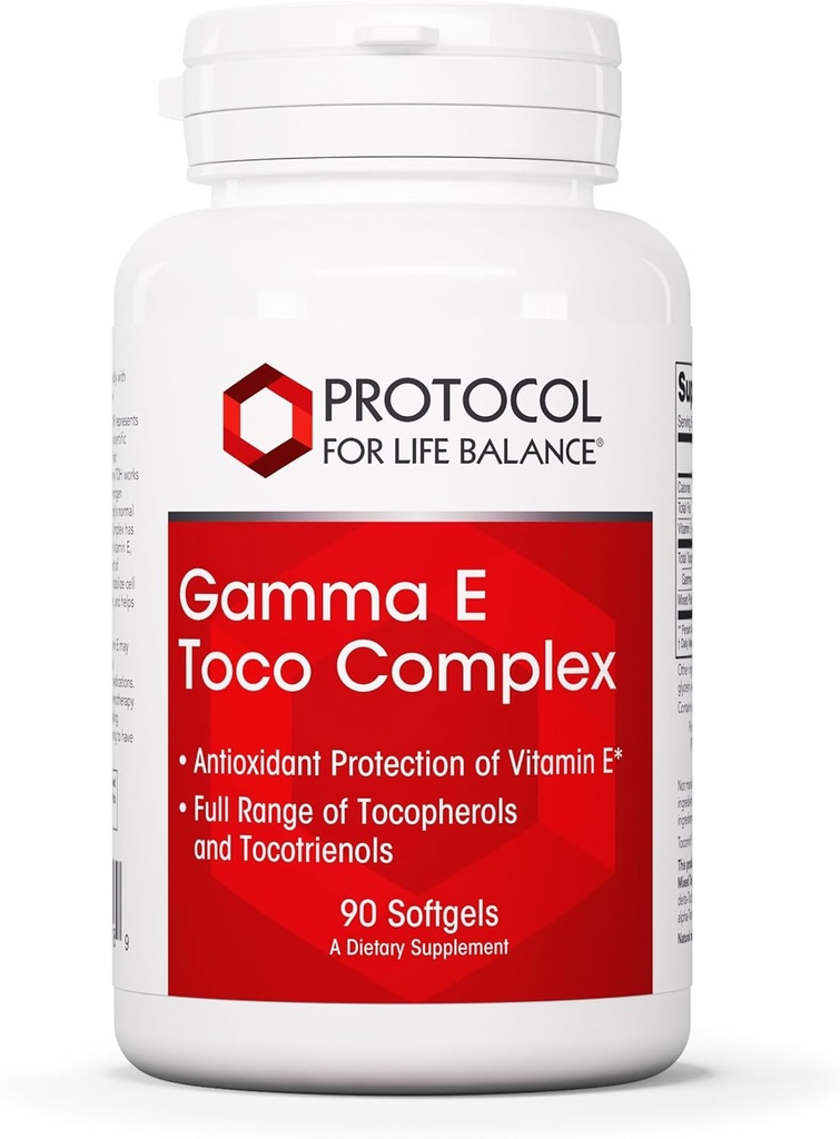 PROTOKOL PRE ŽIVOTNÉ BILANCIE Gamma E Toco Complex - Vitamín E 300mg - Antioxidačná podpora - pre kardiovaskulárne zdravie a zdravie mozgu - s tokotrienolmi - bez Halal & Dairy - 90 Softgels
