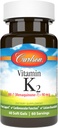 Carlson - Vitamin K2 MK-7 (Menaquinone), 90 mcg, Bone Support, Calcium Bioavailability, K2 Vitamin, Vitamin K-2, 60 Softgels