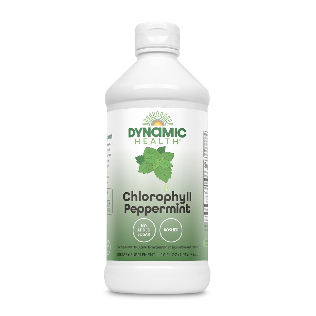 Dynamic Health Liquid Chlorofyl Peppermint 100 mg, Sodná meď Chlorofylíny s lucernou a Mulberry Lists, Plant Cleanse and Deodorizing, No Added Sugar, 16 Fl Oz