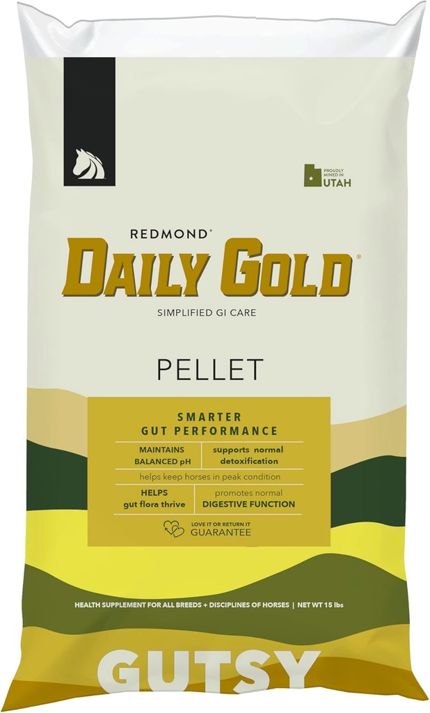 REDMOND Denné Gold Pellets Relief stresu, Prírodné liečiteľstvo Clay pre žalúdočné vredy u koní (15 LB)