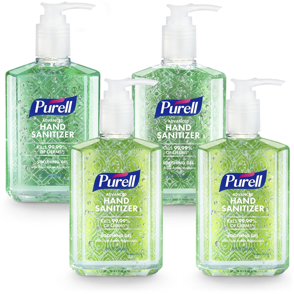 PURELL Advanced Hand Sanitizer Upokojujúci gél, čerstvá vôňa, 8 fl oz Pump fľaša (Pack of 4), 9674-06-ECDECO