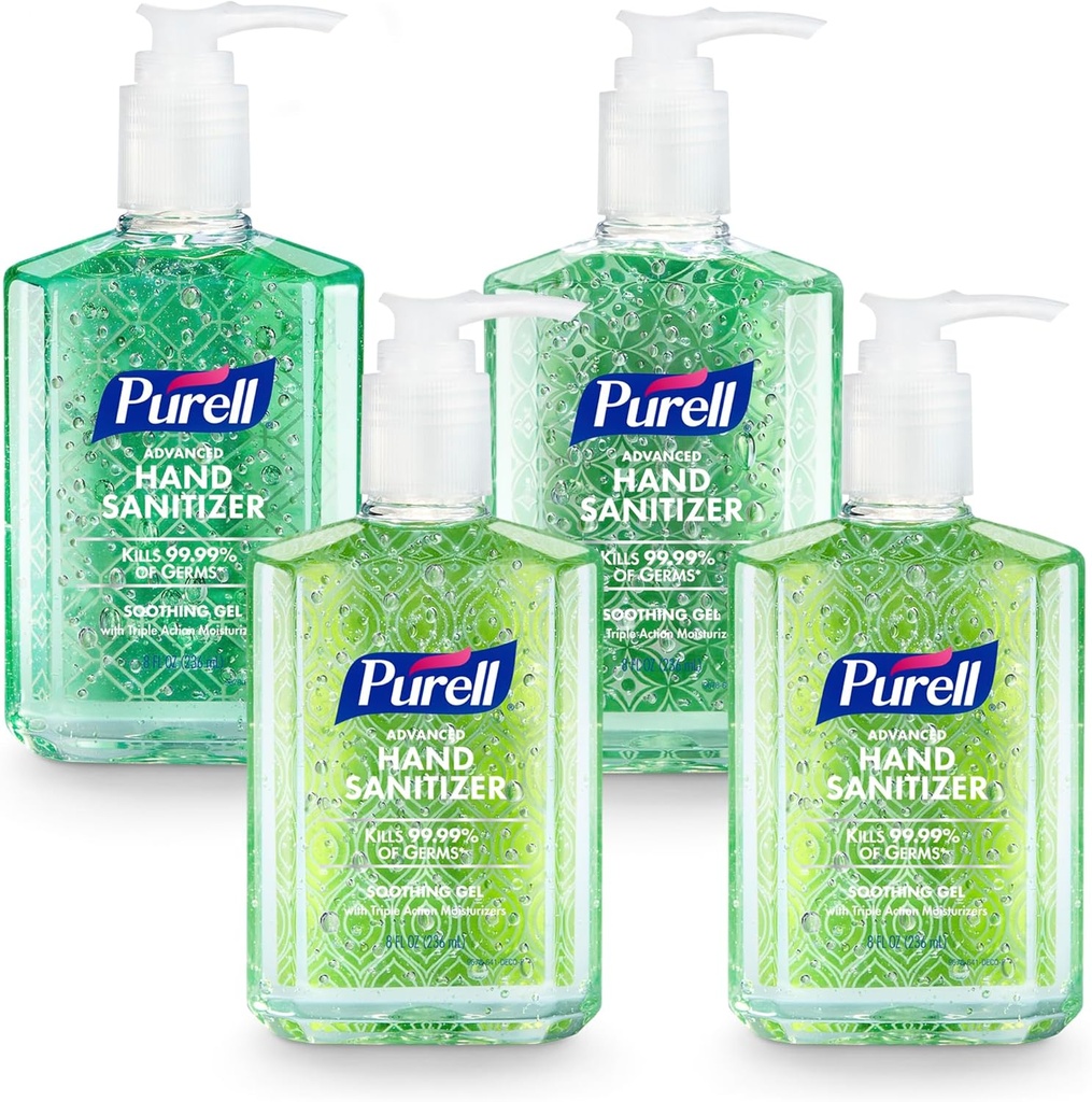 PURELL Advanced Hand Sanitizer Upokojujúci gél, čerstvá vôňa, 8 fl oz Pump fľaša (Pack of 4), 9674-06-ECDECO