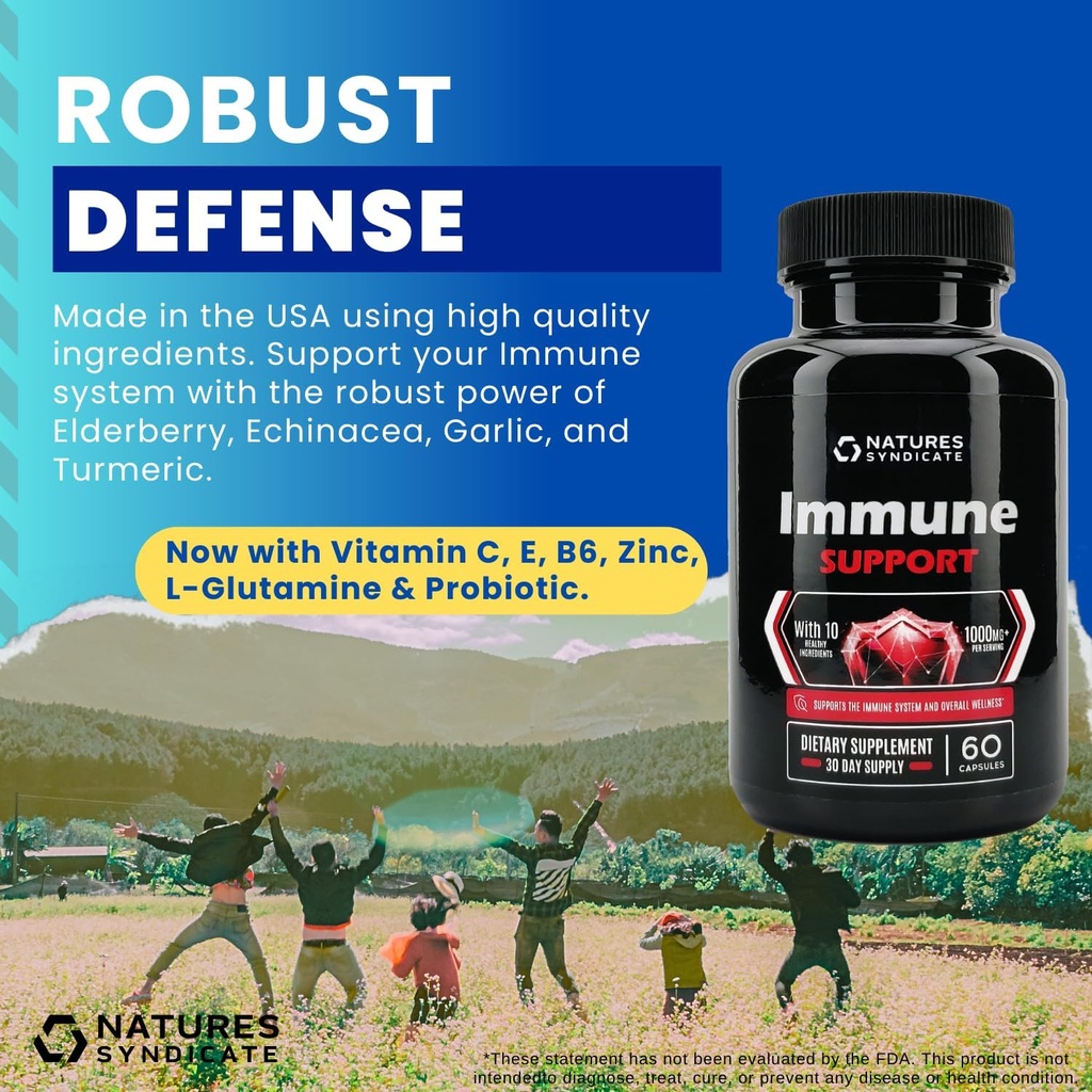 Imunitná podpora doplnok - 10-v-1 s Echinacea, bazy, cesnak, kurkuma so zinkom, vitamínom C, E, B6 a L-glutamine, 4,8 miliardy CFU Probiotiká pre dospelých