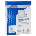 2" x 2" Obliekanie (1x1 pad) AMERX Bordered Gauze - Adhezívne obväzy - Vododolná bariéra - Self Adhezive Border - Dýchateľný, Hypoallergenický - 15 Pads per Box