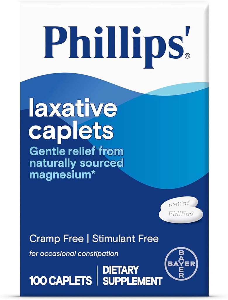 Phillips' Laxatíva Caplets, s prirodzeným zdrojom horčíka Supplement pre jemne úľavu príležitostné zápcha, kremík a stimulant voľné laxatíva, 100 Caplets