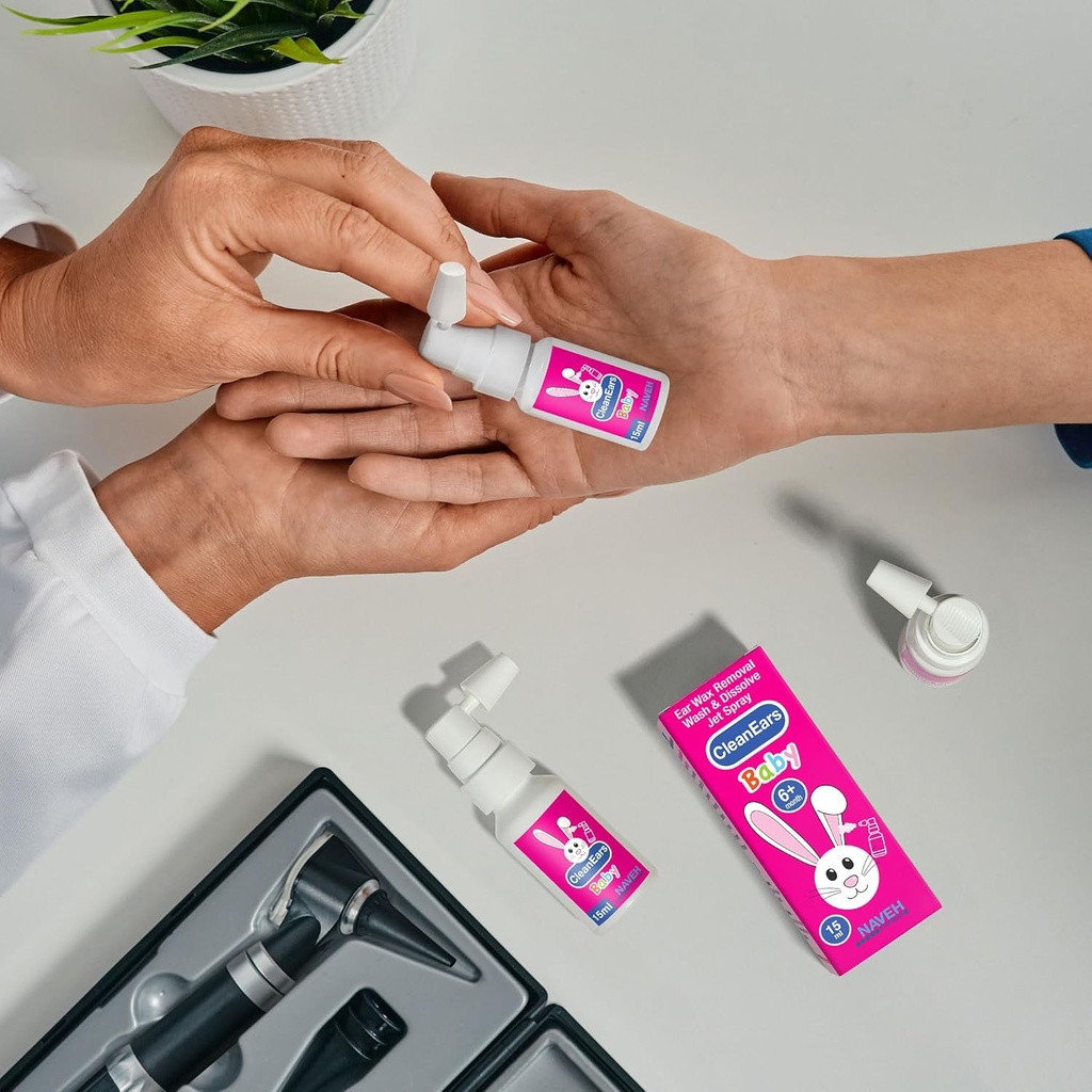 NAVEH PHARMA CleanEars Baby Earwax odstránenie sprej 0,5 Fl Oz (1 jednotka) + NAVEH PHARMA suché uši sprej 1 Fl Oz (1 jednotka)