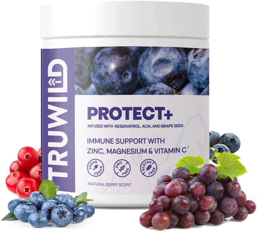 Tru Wild Protect+ Vegan Immune Support & Antioxidant, All Natural Vitamin C, Zinok, horčík, Resveratrol, Acai, Non GMO, Gluten Free Capsule Supplement Made in The USA cGMP, 30 Servings