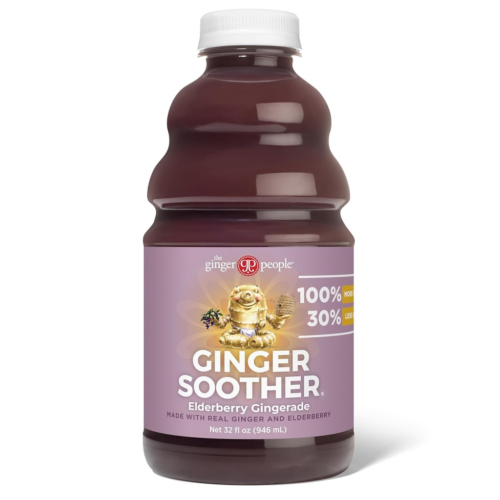 Zázvor Soother bazová zázvorová zázvorová zázvorová podpora, 30% menej sladká, viac zázvor, skutočné jednoduché prísady, užite si horúce alebo studené - 32 Fl Oz fľaša (Pack of 1)