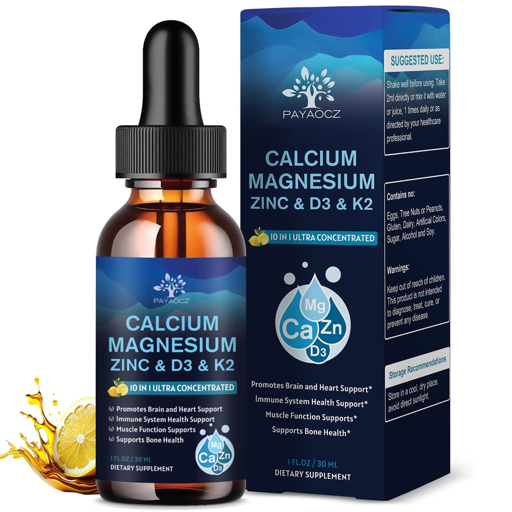(1 balenie) horčík kalcium zinok doplnok s vitamínom D3 K2 pre ženy, horčík Glycinate Vegan Tekuté kvapky pre dospelých Plus L-theanine Boron Sea Moss extrakt, kosti, spánok a nohy Cramps, 1 Fl Oz