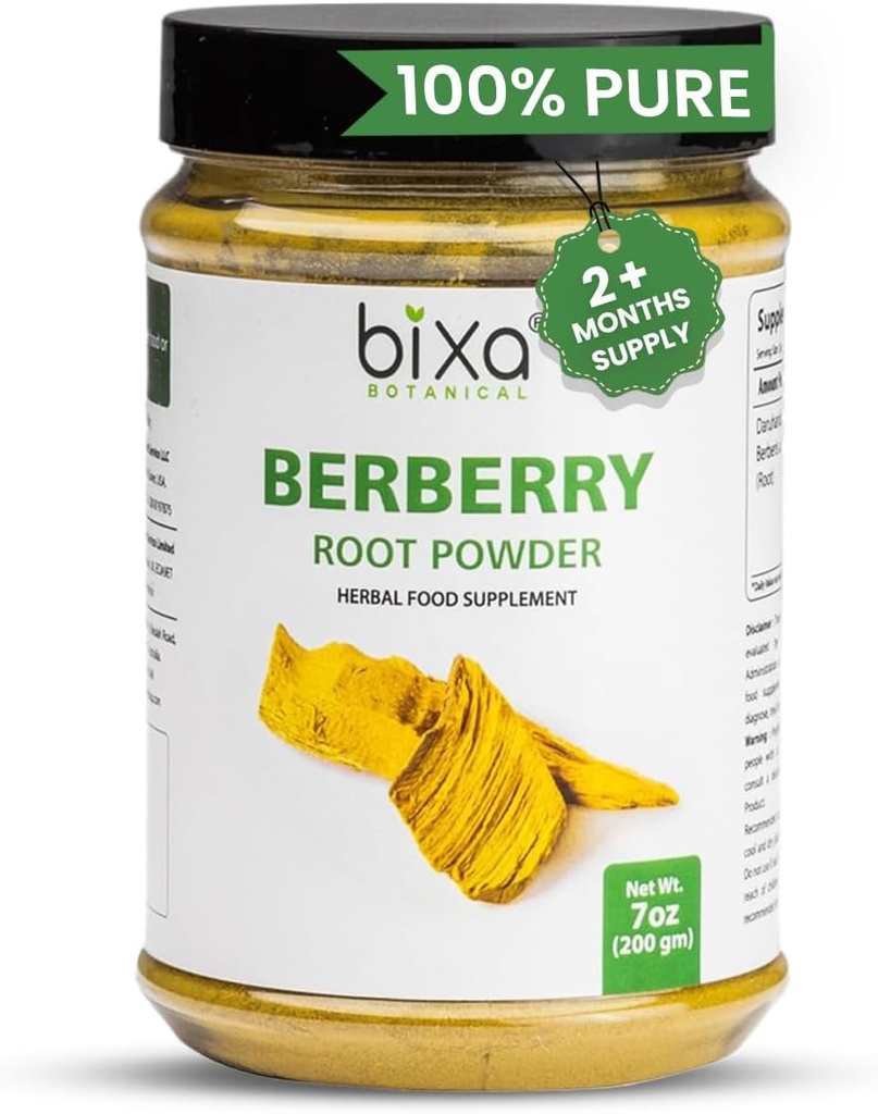 bixa BOTANICAL Berberry Root Powder | Berberis Aristata (Daruharidra) | Ayurvedic Herbal Supplement | Gluten Free, Non-GMO, Steam Treated, Vegan, 100% Pure | 140+ Years of Herbal Heritage/ 200g / 7oz