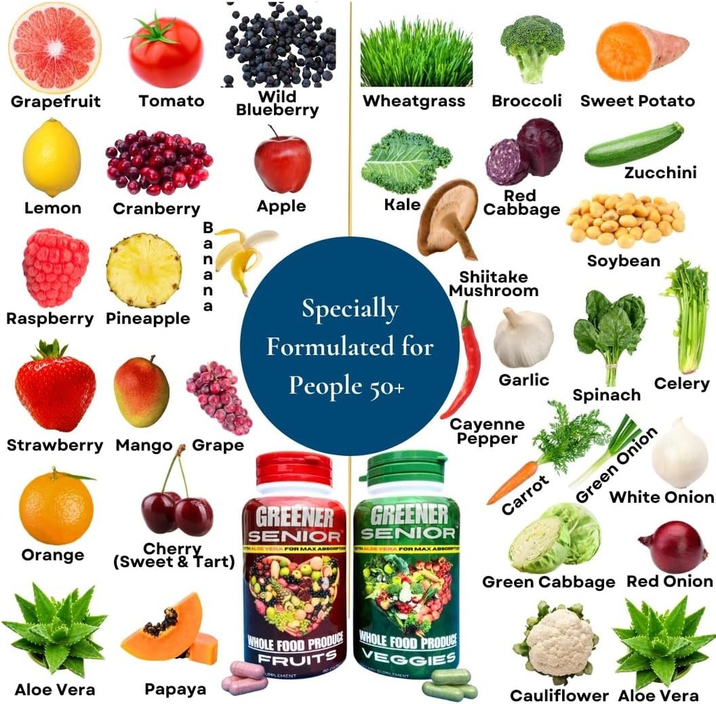 Ovocie a zelenina Plná výživa Supplement - Formulované pre Seniori od Max Absorpcia - 90 Ovocné kapsule a 90 Veggie Kapsule - 1 Set