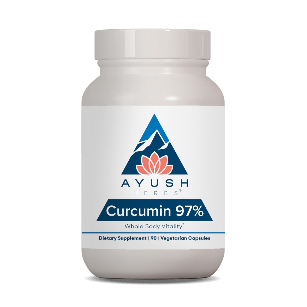 Ayush byliny Curcumin 97% - Curcumin Supplements, Premium Turmeric Root Supplement, Curcuminoids for Women & Men, Dospelí, Premium Joint Support, Strength & Vitality - 90 Vegetariánske kapsule (1 Počet)