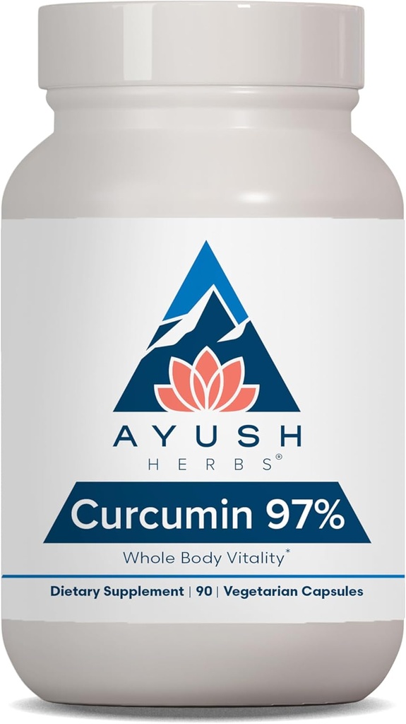 Ayush byliny Curcumin 97% - Curcumin Supplements, Premium Turmeric Root Supplement, Curcuminoids for Women & Men, Dospelí, Premium Joint Support, Strength & Vitality - 90 Vegetariánske kapsule (1 Počet)