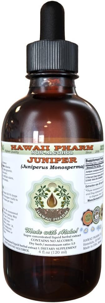 Juniper Liquid Extract bez obsahu alkoholu, Organic Juniper (Juniperus Monosperma) Sušený Berry Glycerit Hawaii Pharm Natural Herbal Supplement 4 oz