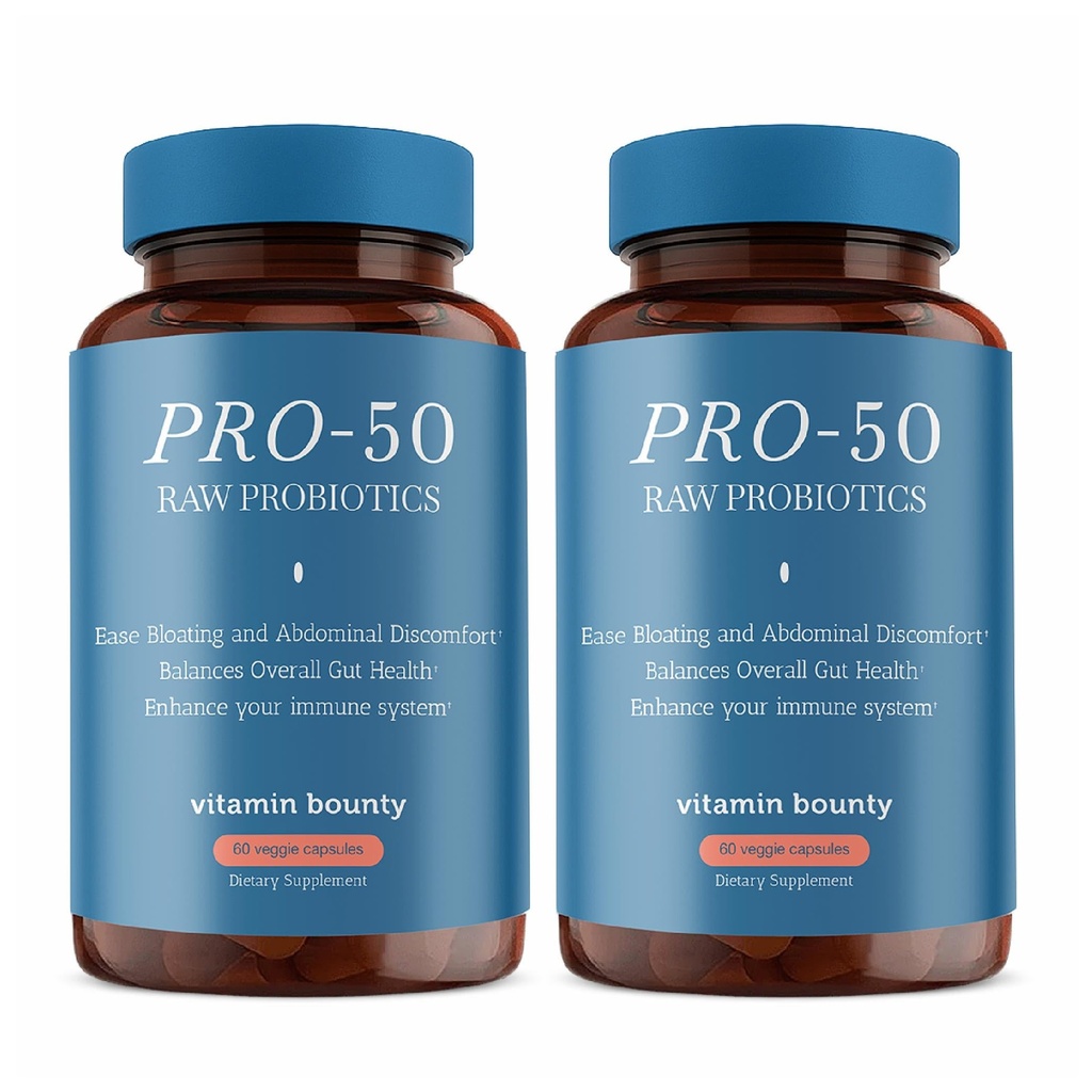 Vitamín Bounty Pro- 50 Probiotiká 50 miliárd CFU - 13 kmeňové doplnky pre mužov a ženy + prebiotiká - Podpora trávenia a výživy - Lactobacillus & Bifidobacterium - kapsule s oneskoreným uvoľňovaním, 2 balenia