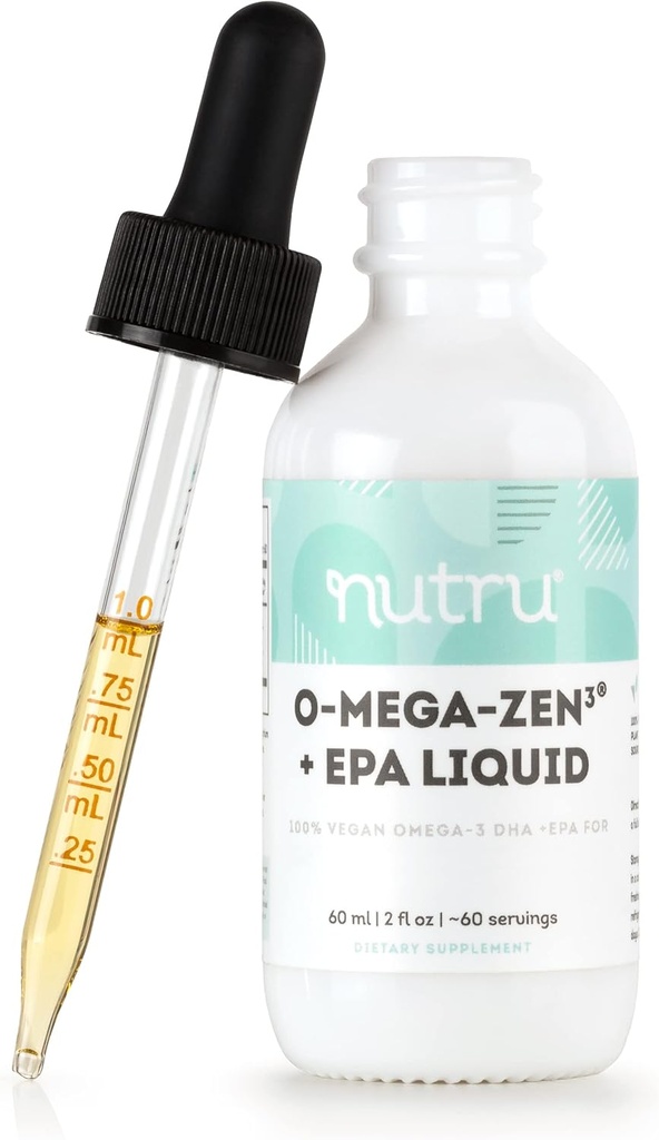 O-Mega-Zen3 +EPA Vegan Omega 3 DHA EPA Liquid Supplement - Algal Omega3 Essential Mastné kyseliny - 2 Fl Oz