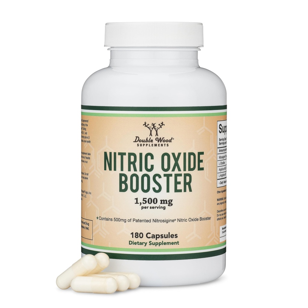 Dodatok k oxidu dusnatého (Stim Free Pre Cvičenie) - Posilňovač oxidu dusnatého s nitrosigine, L Arginine, a L Citrulín (Klinicky študovaný na zvýšenie toku oxidu dusnatého No2) 180 Kapsule dvojitým drevom