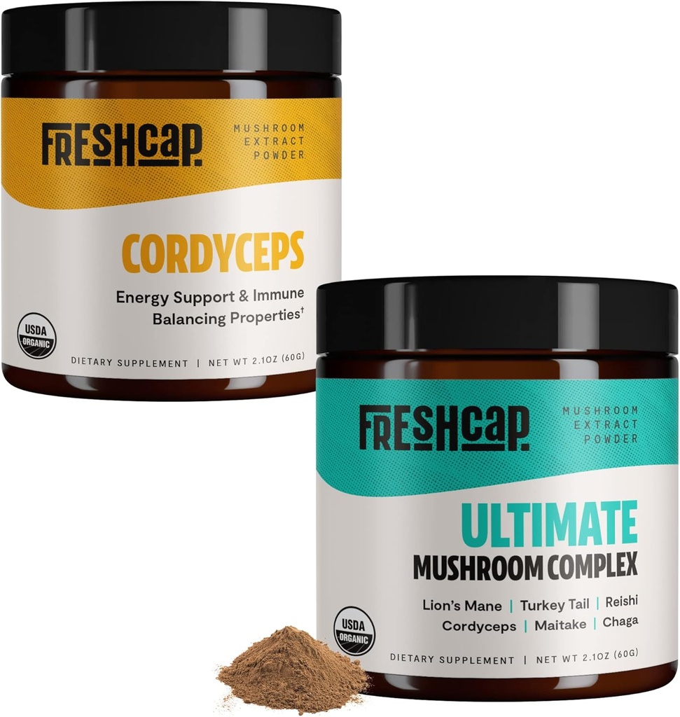 FreshCap Huby Energy Bundle (Powder Cordyceps a Ultimate Mushrom Complex Powder)