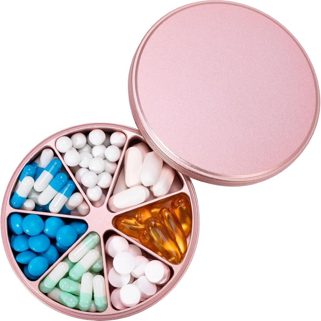 Kovové tabletky Organizátor 7 Komppartments Pill Dispenser - Heavy Duty Pill Box Nepremokavé pilulky Kontajner veľké denné pilulky Prípadová medicína Držiak na lieky Vitamíny Rybie oleje Doplnky, 0.39lb (Pink)