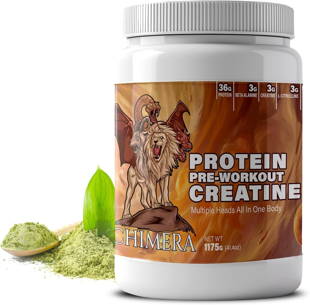 CHIMERA All-in-One Protein & Pre-Workout Powder - 36g Proteín, 3g Kreatín, non-GMO, bez cukru, Nízky sodík, Prírodný kofeín od Matcha, Žiadne umelé príchute