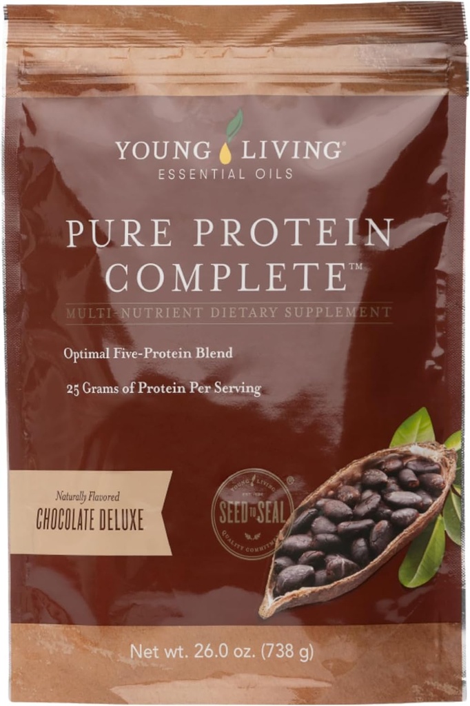 Young Living Pure Protein Complete Chocolate Deluxe, 26.0 oz- Podpora pre Lean svalovej hmoty a zotavenie po tréningu s esenciálnymi olejmi a probiotikami pre fitness
