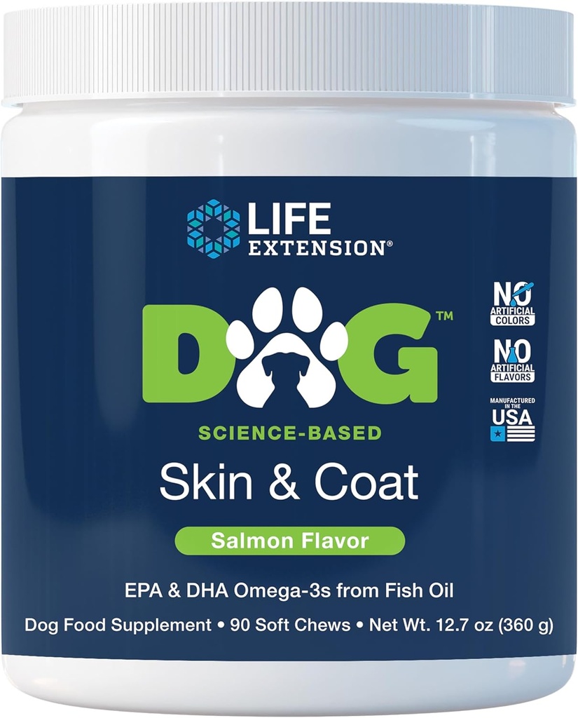 Life Extension Dog Skin & Coat - Doplnok pre psov a zdravú pleť a pleť 