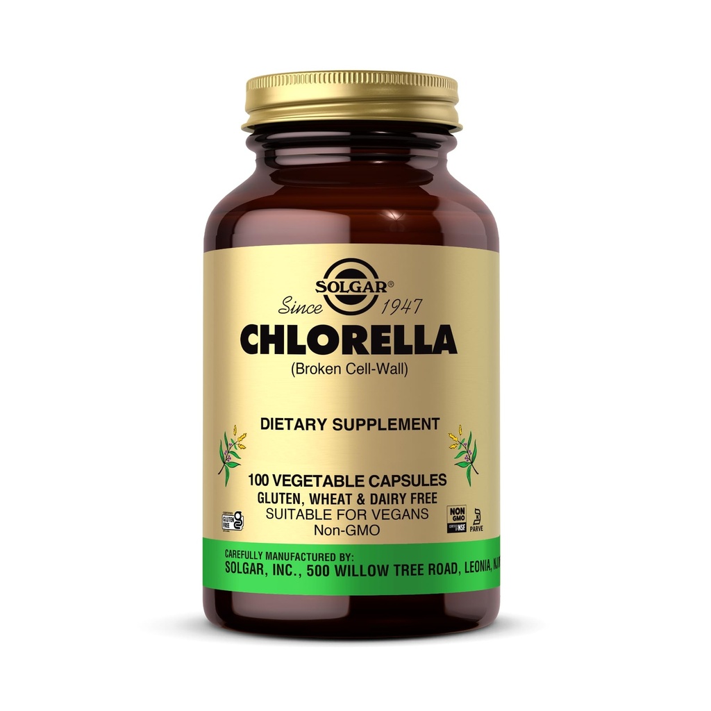 Solgar Chlorella - 100 Rastlinné kapsule - Maximálna absorpcia - Non-GMO, Vegan, Gluten Free, Kosher - 100 Servírovanie
