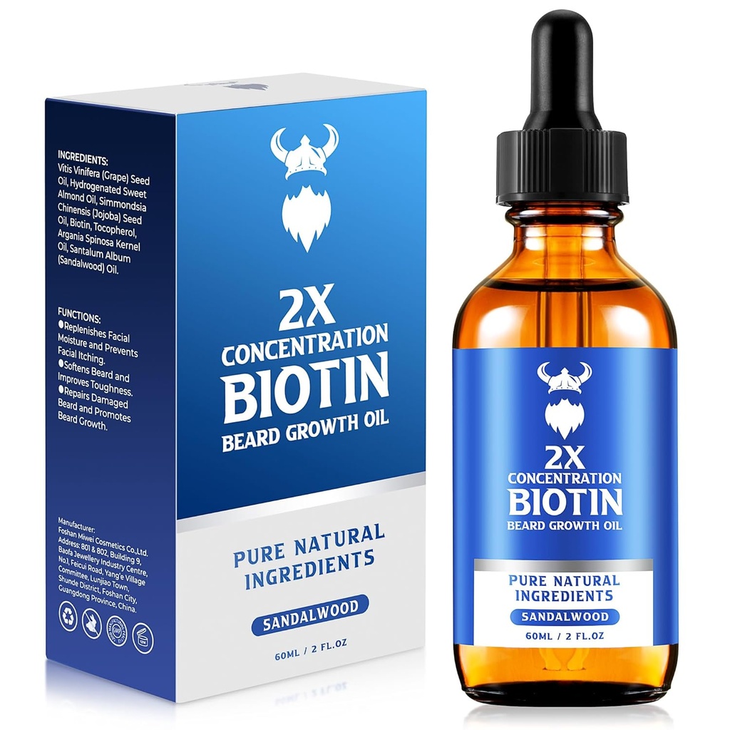 Rastový olej z medvedíka - 2X koncentrácia biotínový medvedí olej pre mužov (2 oz) - prírodné muži medvedí olej s arganovým olejom, jojobový olej a vitamín, medvedí zmäkčovač, hydratačný (Sandalwood)