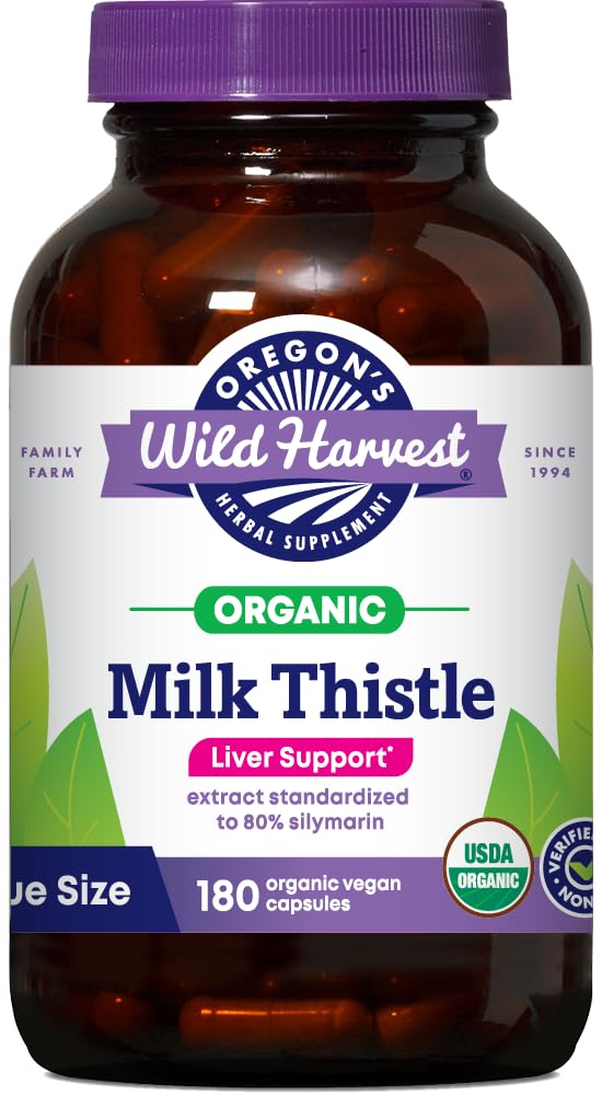 Oregon's Wild Harvest Milk Thitle Organic Non-GMO Herbal Supplement - pululan (Plant pochádza) Vegánske kapsule, 180 Počet