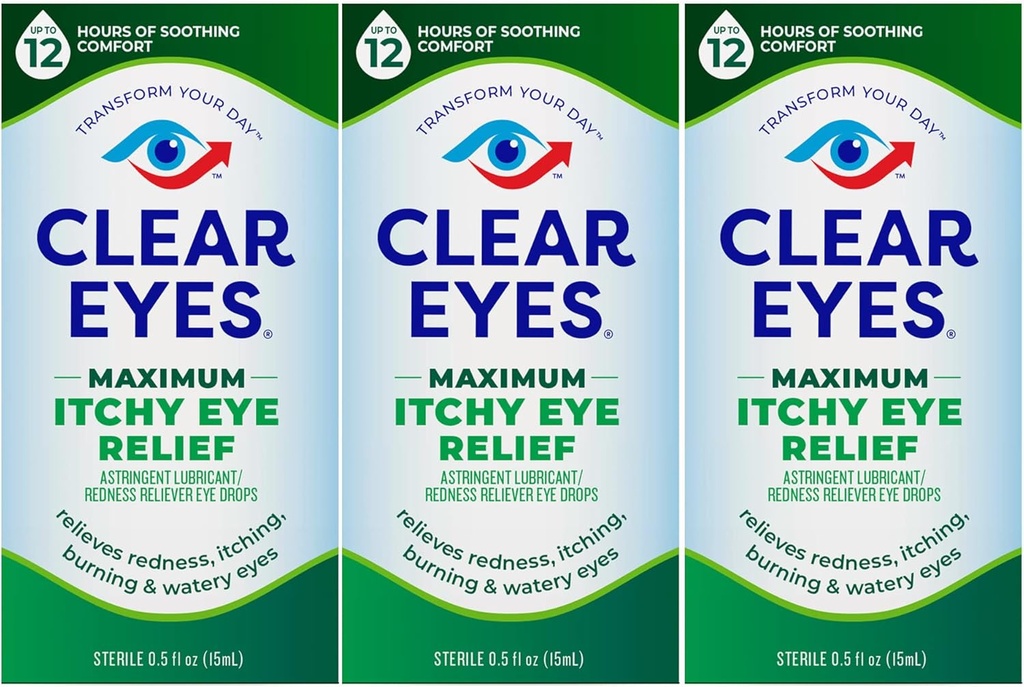 Clear Eyes Maximum Ichy Eye Relief Eye Drops, 0,5 Fl Oz (Pack of 3)