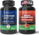 Reishi Mušroom Supplement with Cordyceps + L Theanine 200mg, Magnézium, 5-HTP & Melatonin for sleep, Focus & Mood Support