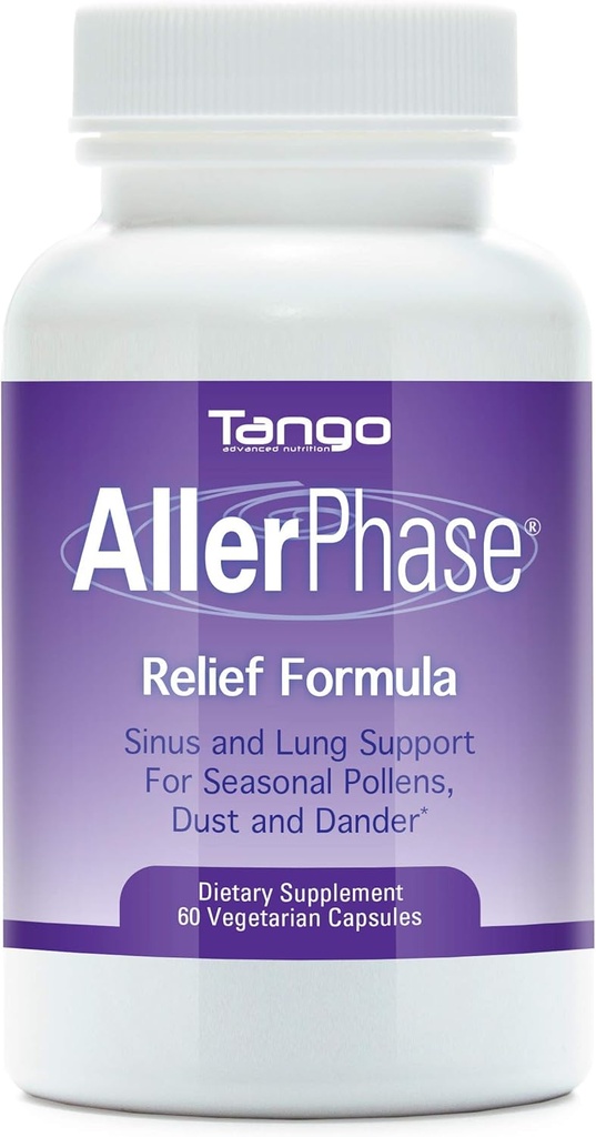 AllerPhase Natural Herbal Sinus a Lung Relief Supplement for Seasonal Respiratory Discomfort spôsobené peľmi, prachom a Dander (60 Vegetariánske kapsule)
