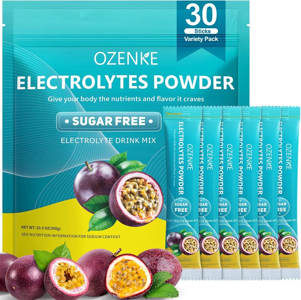 Powder Pakety Electrolytes, 30 tyčiniek Hydračné pakety Cukor Bez cukru, Electrolyte Drink Mix Prenosné Electrolyte Pakety pre rýchlu hydratáciu, 0 Cukor a 0 kalórií, vášeň ovocná príchuť