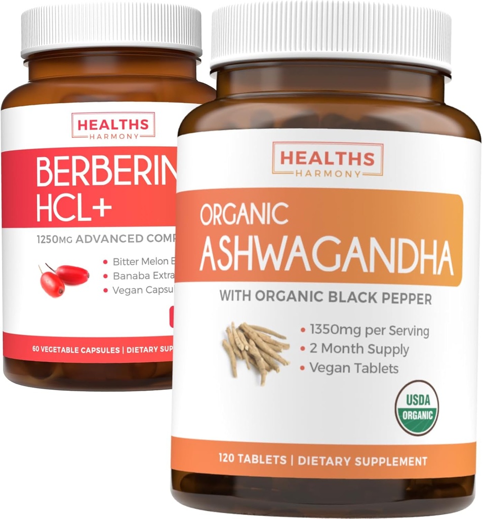 Uložiť $4 (11% Off) - Kúpiť Organic Ashwagandha & Berberine HCL+ - Príroda Synergy Duo - Berberine (60 Kapsule) - Organické Ashwagandha Root Powder 1350mg Serve (120 tabliet) Prírodné Adrenal Pomocník