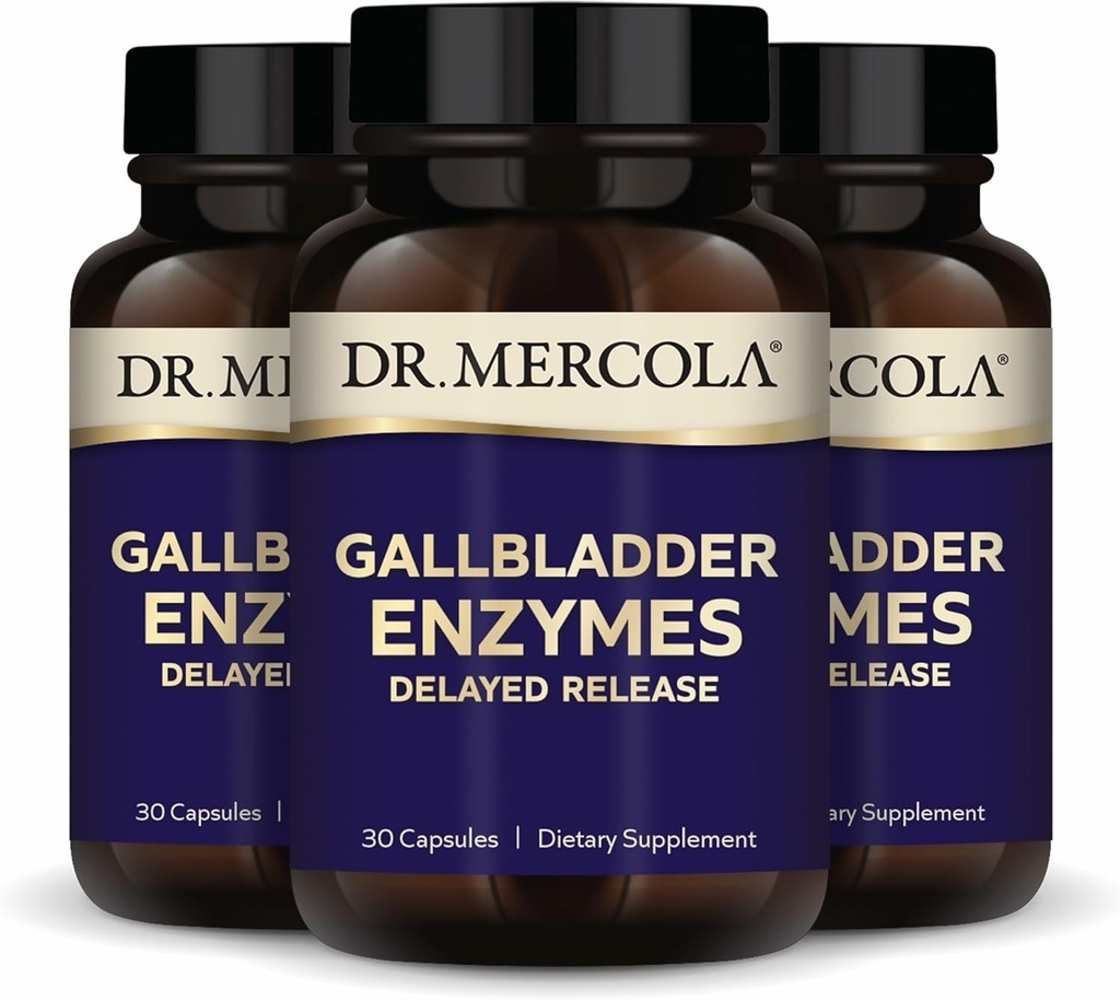 Dr. Mercola Gallbladder Enzymes - Gallbladder & Digestive Health Support - Obsahuje pankreatickú Proteázu, amylázu a lipázu - non-GMO, Gluten-Free & Soy-Free - 90 Oneskorené kapsuly na uvoľnenie (90 Servings)