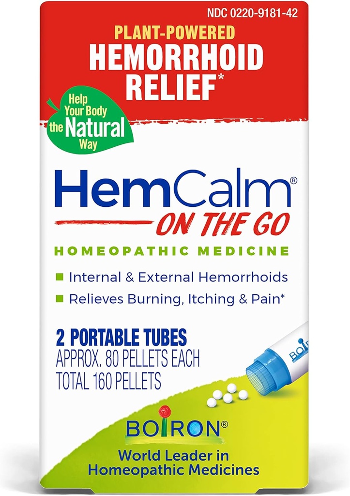 Boiron HemCalm na Go Cestovanie nevyhnutné pre hemoroidy úľava bolesti, svrbenie, opuch alebo nepohodlie - 2 Počet (160 Pellets)