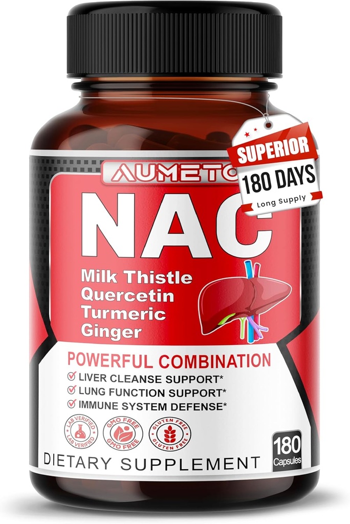 Nac Supplement N-Acetyl-L-cysteín - obohatený o mlieko bodliak + Quercetin pre optimálnu imunitu, dýchacie cesty, wellness pečene (180 grófov (pack of 1))