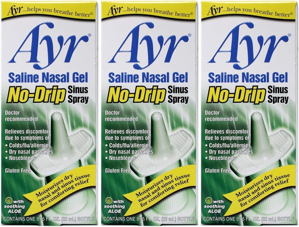 Ayr Saline Nasal Gel No-Drip Sinus Spray,0,75 Fl Oz (Stock of 3)