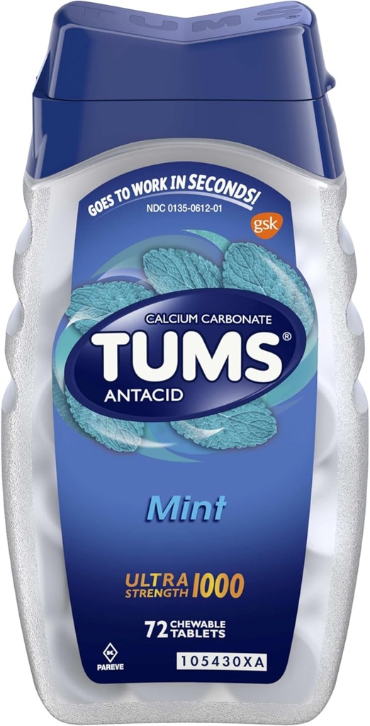 TUMS Ultra sila Žuvacie antacidá Tablety na úľavu od pálenia záhy, mäta pieporná - 72 Počet