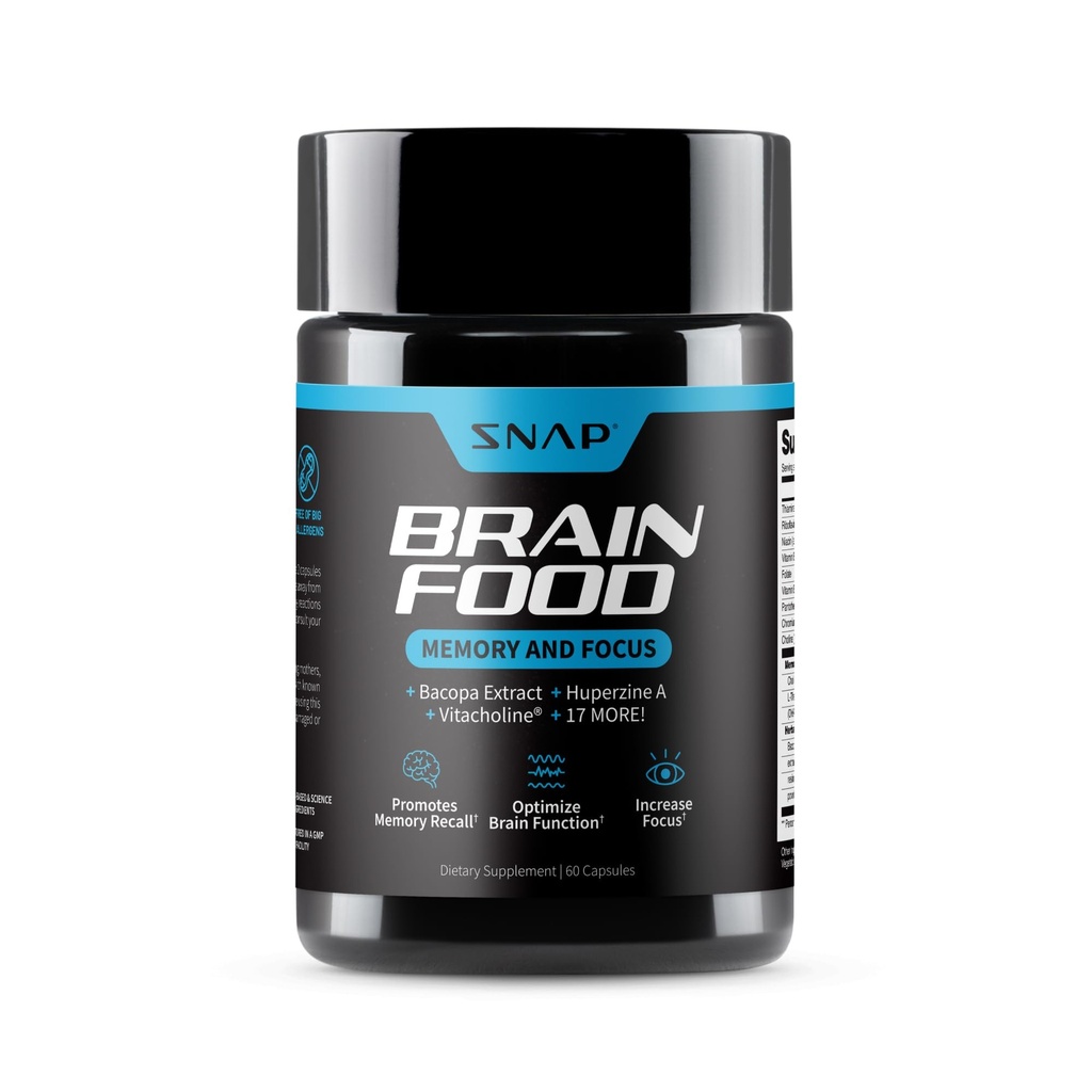 Snap Doplnky Mozog Booster Nootrops Doplnok pre pamäť, Focus & Clarity, Bacopa Extract, Ginkgo Biloba, 60 Kapsule