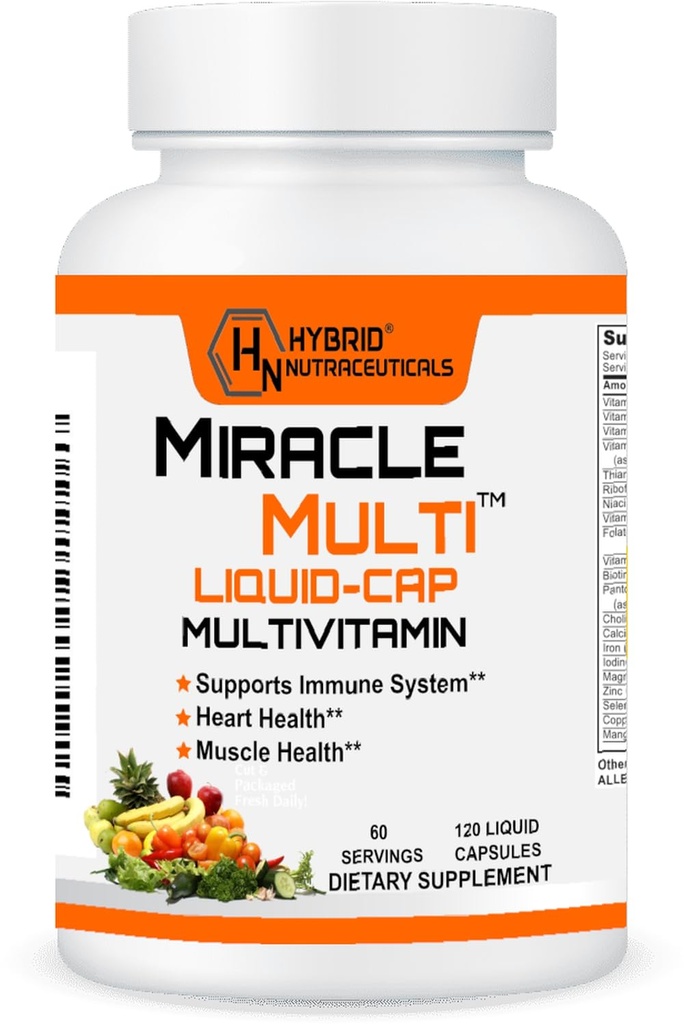 MiracleMulti Tekuté Multivitamínové kapsule pre mužov a ženy - Kompletné celodenné potravinové zmesi vitamínov a minerálov s CoQ10, B12, 42 Superfood Enzyme - 120 Softgels
