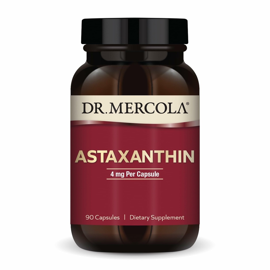 Dr. Mercola Organic Astaxantin - 4 mg Astaxantin - Výkonný Antioxidant Podpora - Organické Mikroriasy Extract - non-GMO, Gluten-free & Soy-Free - 90 Kapsule (90 Servings)