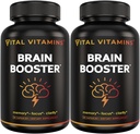 Vital Vitamins Brain Supplements for Memory and Focus (2-Pack)– Nootropic Brain Booster with Ginkgo Biloba, Rhodiola, B12 – Caffeine-Free Support for Adults & Seniors – 60-Day Supply
