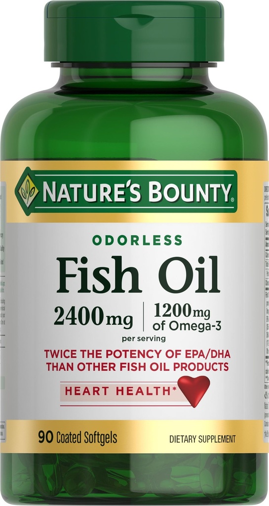 Nature's Bounty Odorless Fish Oil, 1200mg Omega-3 per Serving including EPA & DHA, podporuje zdravie srdca, očistené na odstránenie ortuti, natierané mäkké gély, bez lepidla, bez Shellfish, 90 Ct