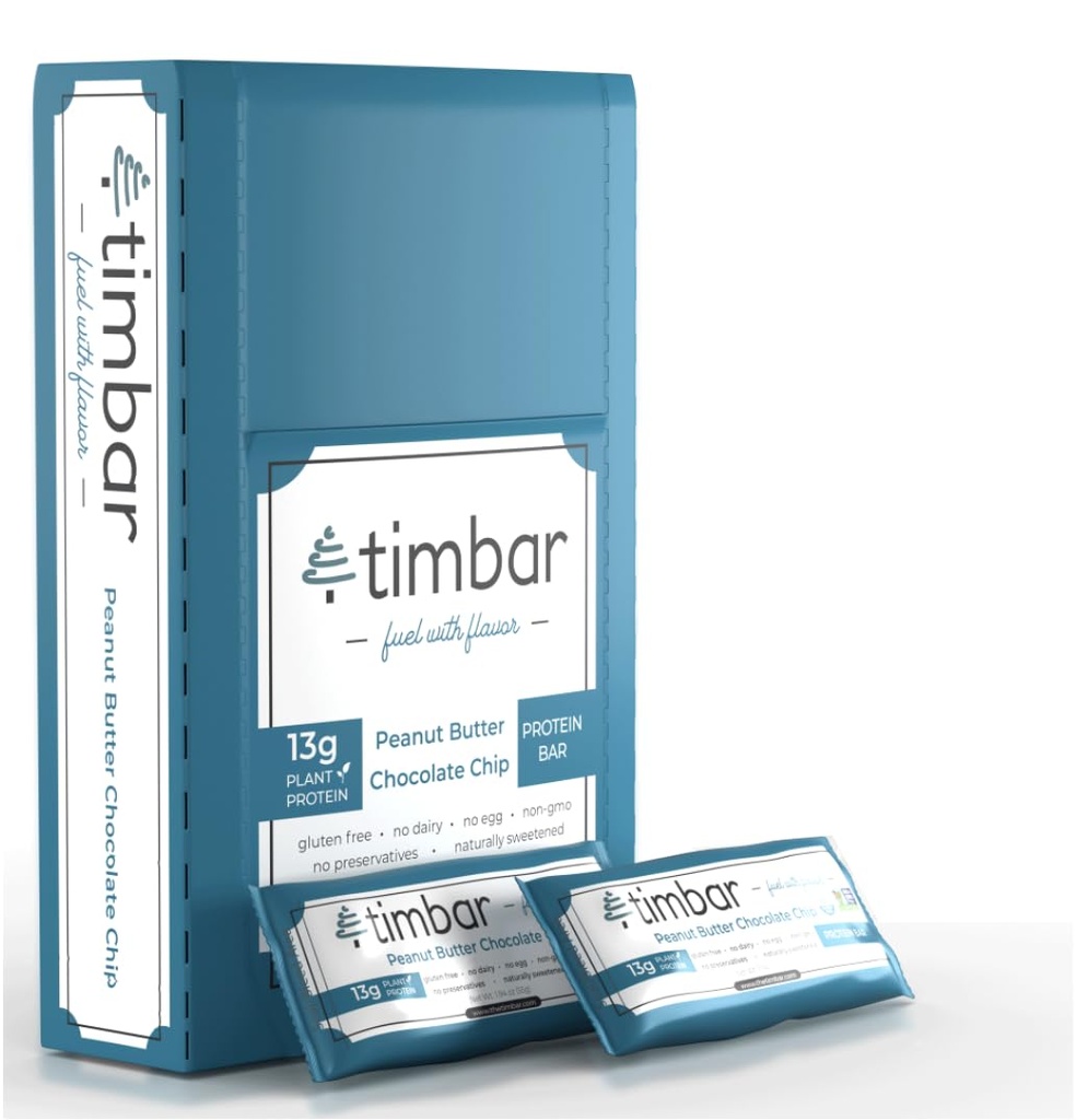 timbar Protein Bars 12 Pack Plant Based-Energy & Nut Bars with 13g Protein 