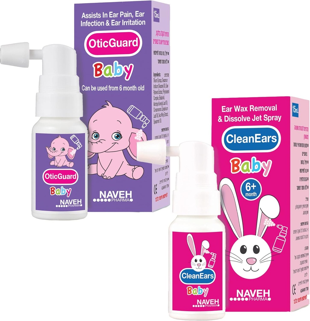 1 Unit Naveh Pharma CleanEars Baby Earwax odstránenie sprej 1 Fl Oz + 1 Unit of NAVEH PHARMA Otic Guard Baby Ear Infektion Spray 0,5 Fl Oz
